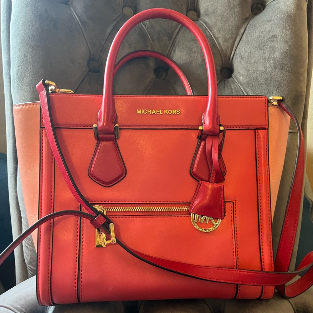 Rare Michael Kors Red and Pink Colette Leather Tote Bag